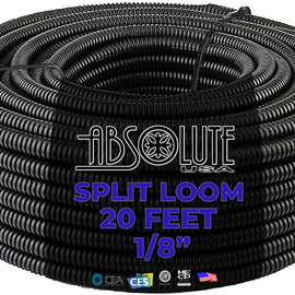 Absolute SLT18-20 20' 1/8" 2.5mm Split Wire Loom Conduit Polyethylene Corrugated Tubing Sleeve Tube