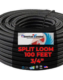 American Terminal 100 Feet Black 3/4" Split Wire Loom Conduit Polyethylene Tubing