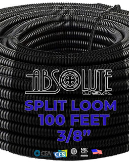 Absolute SLT38 3/8" x 100' Split Loom Tube Wire Conduit Hose Cover Auto Home Marine Black Marine Black