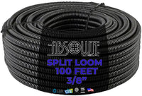 100 FT 3/8" BLACK SPLIT WIRE LOOM POLYETHYLENE TUBING CABLE CONDUIT