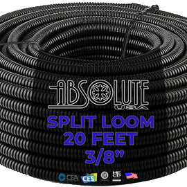 Absolute SLT38-20 20' 3/8" 10mm Split Wire Loom Conduit Polyethylene Corrugated Tubing Sleeve Tube