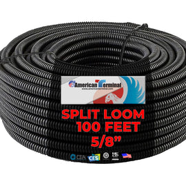 AT 100 Ft 5/8" Split Wire Loom Conduit Corrugated Plastic Tubing Sleeve Tube