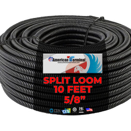 American Terminal 10 Ft 5/8" Split Wire Loom Conduit Corrugated Plastic Tubing Sleeve Tube