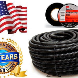 Absolute SLT14 50' + 3M Electrical Tap 50 feet 1/4" split loom wire tubing hose cover auto home marine + 3M Temflex 1700 electrical tape