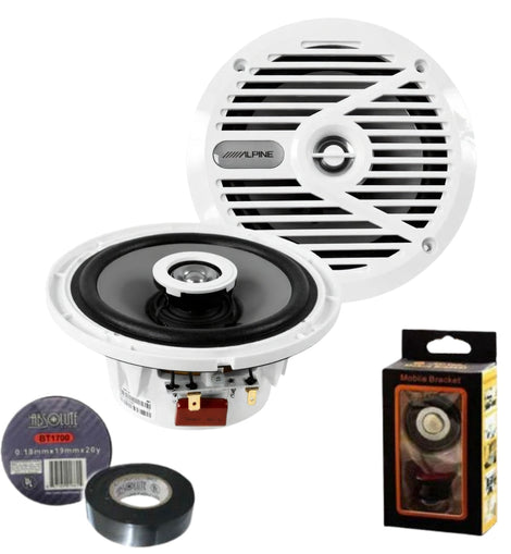Alpine SPS-M601W 6.5” Coaxial 2-Way Marine Speaker with White Grilles Bundle