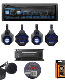 Alpine SPV-65RGB-CAN+KTA-30FW+UTE-73BT 6.5” Cage-Mounted Universal Weather-Resistant Coaxial RGB LED Speaker Pods with Amp & Source