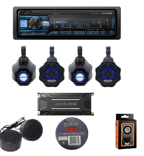 Alpine SPV-65RGB-CAN+KTA-30FW+UTE-73BT 6.5” Cage-Mounted Universal Weather-Resistant Coaxial RGB LED Speaker Pods with Amp & Source