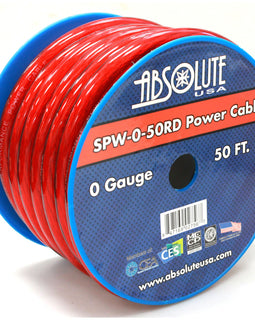 Absolute 1/0 Gauge 50 FT PRO Xtreme Twisted Power / Ground Battery Wire Cables Red