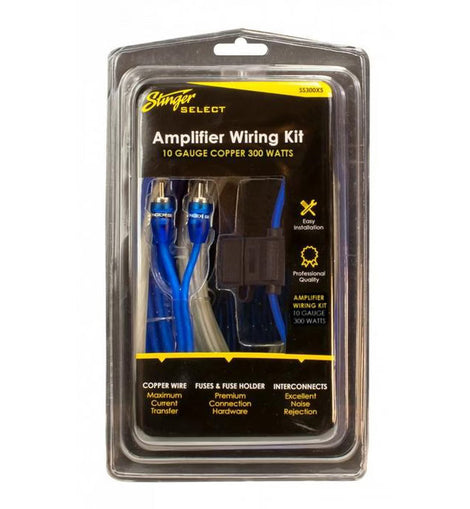 Stinger SS300XS 300W Amp Kit w/ Blue Twisted RCA & Satin Acc w/ Atc Fuse