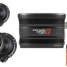 Cerwin Vega CVP1600.4D Amp + 2 XED650C Speakers + Amp Kit + Mobile Bracket & Tape