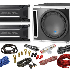 Alpine S-SB12V 12" Vented Loaded Halo Enclosure with Alpine KTA-30MW Mono and KTA-30FW 4-Channel Weather Resistant Amplifiers