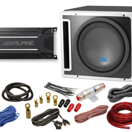 Alpine S-SB12V & KTA-30MW Bundle 12" Vented Loaded Halo Enclosure with Weather resistant Amplifier and Amp Wire Kit