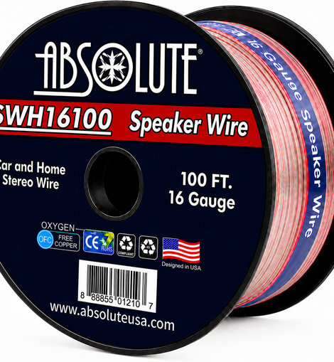 Absolute SWH16100 100' 16 Gauge Car Home Audio Speaker Wire Cable Spool
