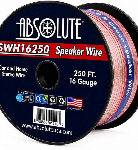 Absolute SWH16250 250' 16 Gauge Car Home Audio Speaker Wire Cable Spool