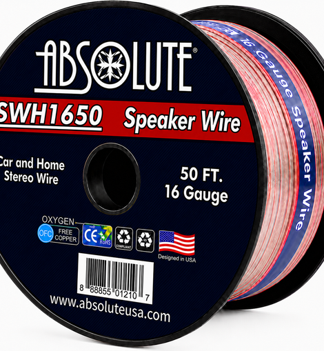 Absolute SWH1650 50' 16 Gauge Car Home Audio Speaker Wire Cable Spool