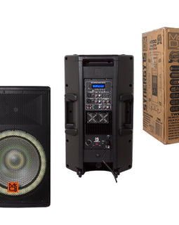 MR DJ SYNERGY15 15" Portable Bluetooth PA Speaker System 4500W Bluetooth Speaker Portable PA System with Microphone input, Party Lights, MP3/USB SD Card Reader, Rolling Wheels