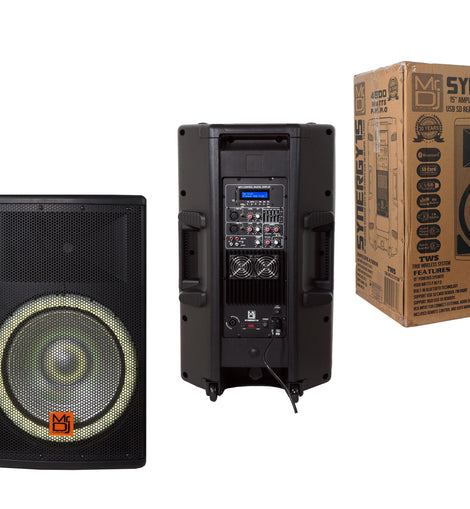 Mr. DJ SYNERGY15 15 Inch 4500W 2-Way Powered Active Speaker 4 Ohm Stage Bluetooth Audio Speaker