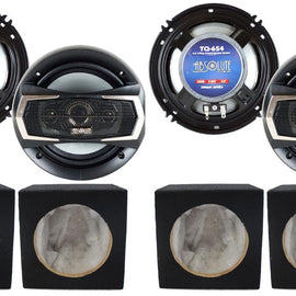 2 Pair Absolute TQ-654 6.5" 400W 4-Way Speakers + 6X9" Enclosure Empty Box