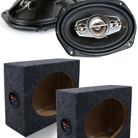 2 Pair Absolute TQ-695 6x9" 5-Way Speakers 600W + 6X9" Enclosure Empty Box