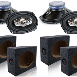 2 Pair Absolute TQ-695 6x9" 5-Way Speakers 600W + 6X9" Enclosure Empty Box
