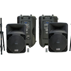 2 USPRO15BT 15" Active Self Powered Amplified PRO PA DJ Loudspeaker with Bluetooth, MP3, FM Radio, Karaoke + Tripod Stand