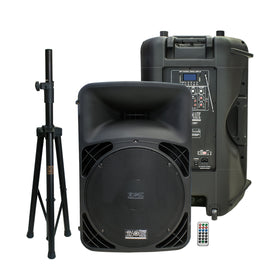 Absolute USPRO15BT + Tripod Speaker Stand<br/>15" Active Self Powered Amplified PRO PA DJ Loudspeaker with Bluetooth, MP3, FM Radio, Karaoke + Tripod Stand