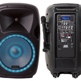 USPROBAT15 15" Portable Bluetooth PA Speaker System 3500W Rechargeable Outdoor Bluetooth Speaker Portable PA System w/ 2 Wireless Microphone, MP3 USB SD Card Reader, FM Radio, Rolling Wheels, Remote