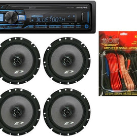 Alpine UTE-73BT Digital Media Receiver Bluetooth & 2 Pair SXE-1726S 6.5" Speaker & KIT10 Installation AMP Kit