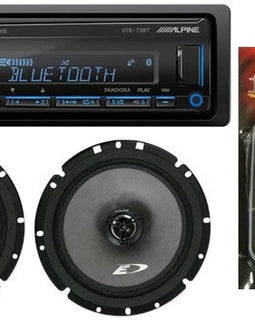 Alpine UTE-73BT Digital Media Receiver Bluetooth & SXE-1726S 6.5" Speaker & KIT10 Installation AMP Kit