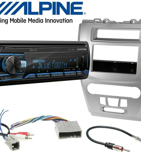 Alpine UTE-73BT, Single-DIN Digital Media Stereo w/ Bluetooth, USB & Auxiliary + Metra 99-5821S Single or Double DIN Dash Kit for Ford Fusion 2010-2012 - Silver