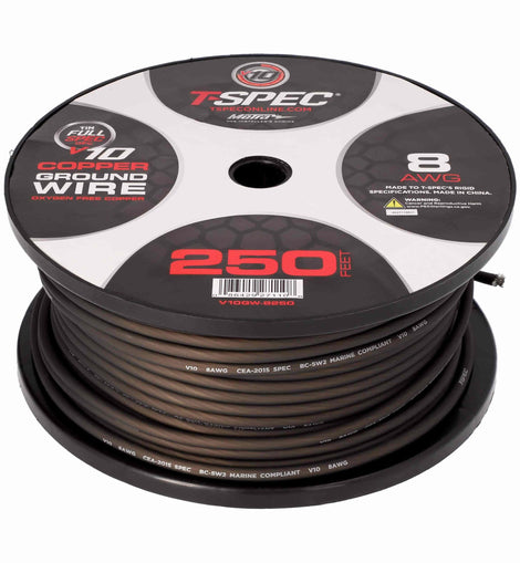 T-SPEC V10GW-8250 8 AWG 250ft Matte Black OFC Power Wire - v10 Series
