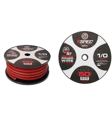 T-SPEC V10PW-1RD50 1/0 AWG 50ft Matte Red OFC Power Wire - v10 Series