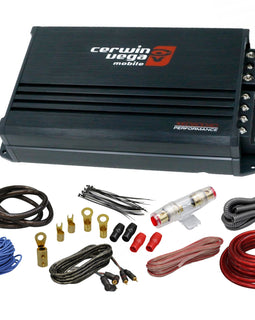 Cerwin Vega XED6004D 500W 4 Channel Micro Compact Amplifier + 4 Gauge Amp Kit
