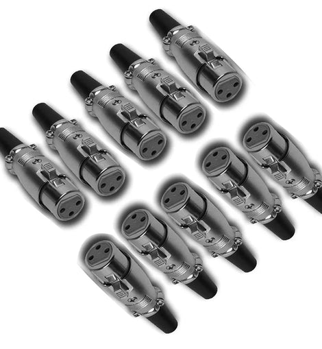 MR DJ XLRFH10 10 3-Pin XLR Female Connector Heads for Audio Microphone & DMX Cable Applications
