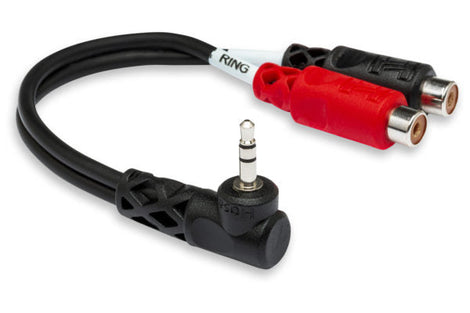 Hosa YRA-167 Stereo Breakout Cable - 3.5mm TRS Male Right-angle to Left and Right RCA Female