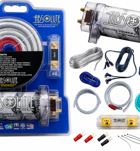 Absolute KITCAP0GASI 0 Gauge Amplifier Installation Kit & 4 Farad Digital Capacitor Package