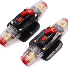 2 Absolute ICB80 4-8-AWG 80 Amp In-line-Circuit Breaker Manual Reset Manual Reset Car Auto Marine Boat