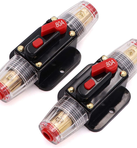 2 Absolute ICB80 4-8-AWG 80 Amp In-line-Circuit Breaker Manual Reset Manual Reset Car Auto Marine Boat