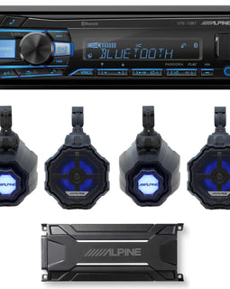 Alpine SPV-65RGB-CAN+KTA-30FW+UTE-73BT 6.5” Cage-Mounted Universal Weather-Resistant Coaxial RGB LED Speaker Pods with Amp & Source