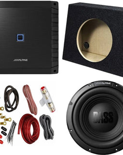 Alpine Bundle Compatible with Universal Vehicles W10S4 Single 10" Loaded Sub Box Enclosure with S2-A60M 1200W Amplifier