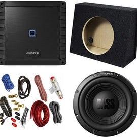 Alpine Bundle Compatible with Universal Vehicles W10S4 Single 10" Loaded Sub Box Enclosure with S2-A60M 1200W Amplifier