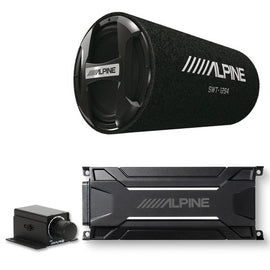 Alpine SWT-12S4 12" Bass System with Alpine KTA-30MW Mono Weather Resistant Tough Power Pack Amplifier and RUX-KNOB.2 Bass Knob