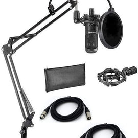 Audio Technica AT2035 Bundle Cardioid Condenser Microphone Bundle with Boom Arm Plus Pop Filter, and 2-Pack of 10-FT Balanced XLR Cables