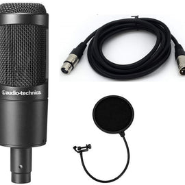 Audio-Technica AT2035 Bundle  Cardioid Condenser Microphone Bundle with Pop Filter with 2 Layered Mesh and 10-foot XLR Cable