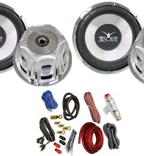 2 Absolute Axis AX1000 10-Inch 1000W Power Subwoofer & 4 Gauge Amp Kit