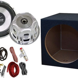 Absolute Axis AX1000 10" 1000W Power Subwoofer & Sealed Enclosure Box & 4 Gauge Amp Kit