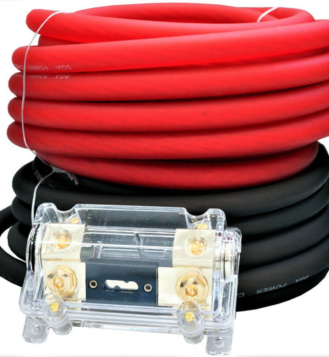 Absolute KIT0-25RB 0 Gauge Wire Red / Black Amplifier Amp Power/Ground Cable 1/0 Set Fuse