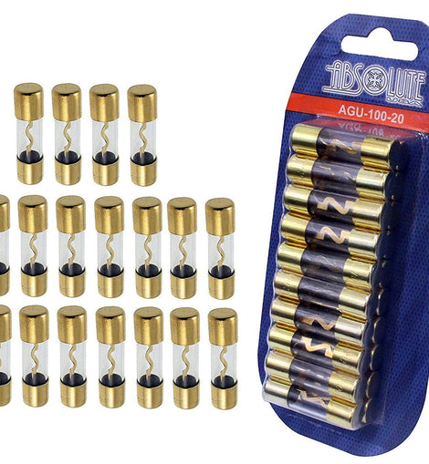 Absolute AGU100-20 100 Amp Gold-Plated AGU Glass Fuse (20 Pack)
