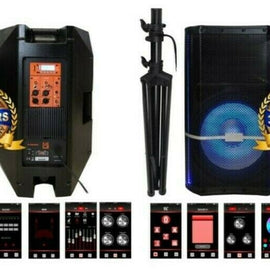 2 Mr. Dj PLED5000 + 2 Speaker Stand 2-Way 15" Portable Active Powered PRO PA DJ Speaker Bluetooth FM USB Sd Karaoke & Smart App + 2 Speaker Stand