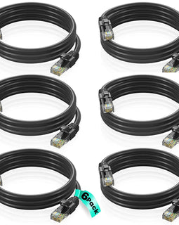 6 Patron Cat6a Ethernet Network Patch Cable RJ45 23AWG 600M Solid Copper Wire 3' Black